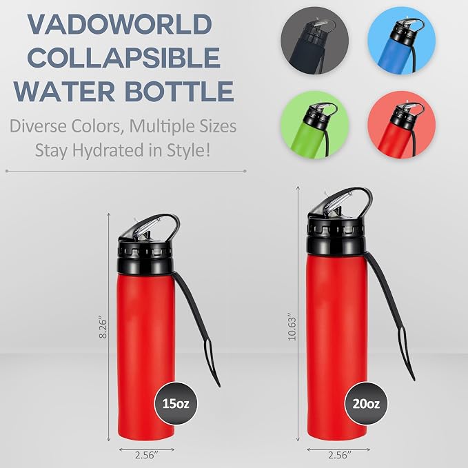 Collapsible Water Bottles 20oz, Odorless BPA-Free Silicone, Leak-Proof Foldable Reusable Bottle - Perfect for Cruise Travel Sports Gym Hiking Camping Cycling - Red - Image 2
