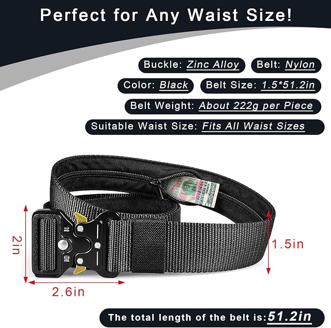 Tactical Belts for Men - Money Belt for Travel for Man Hidden, Belts for Jeans Mens Adjustable edc Belt Mens Belt, Money Belt for Travel for Men Hidden(Black) - Image 6