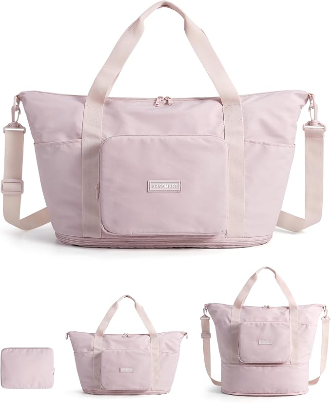 BAGSMART Foldable Travel Bag, 37L Expandable Personal Item Bag, Pink | Airline Approved Personal Carry-on Size, Fits Under-seat, Trolley Sleeve, Backup Bag for Travel, Vacation, Overnight by BAGSMART