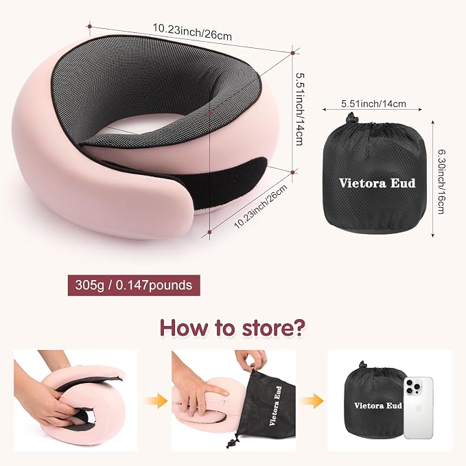 Travel Neck Pillow, Memory Foam Neck Support for Airplane, Car & Office, Breathable Portable Design with Eye Mask, Earplug Holder & Carry Bag, Gift for Women - Image 7