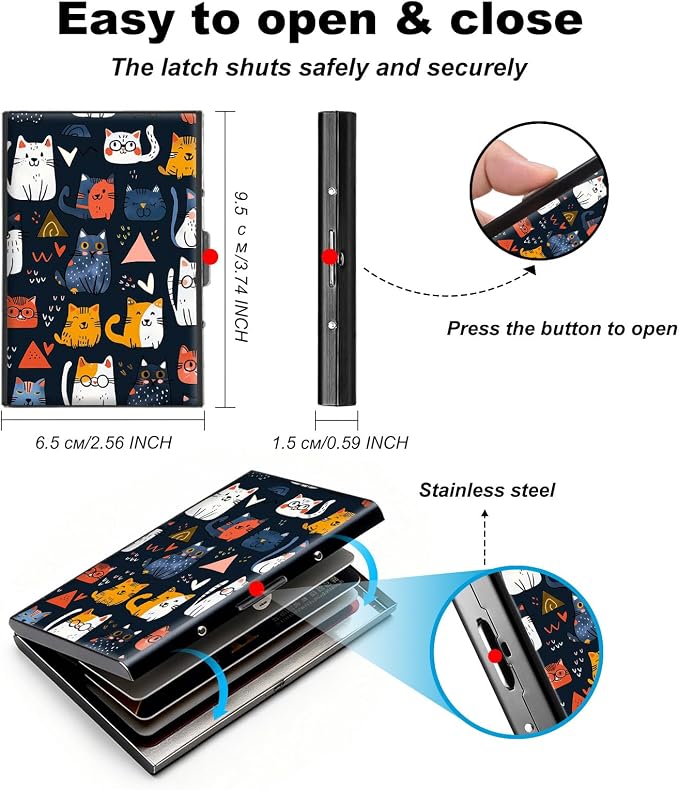 Metal Wallet,Credit Card Holder for Women,Slim RFID Blocking Credit Card Holder Thin Aluminum Wallet ID Case,6 Slot Business Mini Hard Metal Case for Women/Men,Cartoon Cat Cute - Image 5