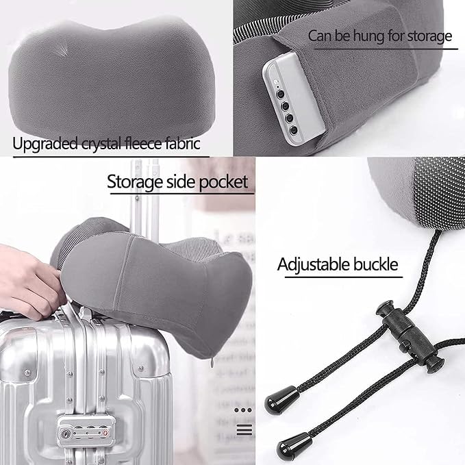 Airplane Travel Neck Pillow, 100% Memory Foam Ergonomic Neck Support, Airplanes Neck Pillow with Washable Cover Travel Essential for Flight, Office includes Eye Masks, Earplugs & Carry Bag (Dark Gray) - Image 5