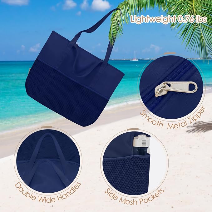 KABAQOO Large Beach Bag Waterproof Sandproof Tote Bag for Women with Zipper & Mesh Pockets for Pool Swim Travel Everyday | waterproof - Image 7