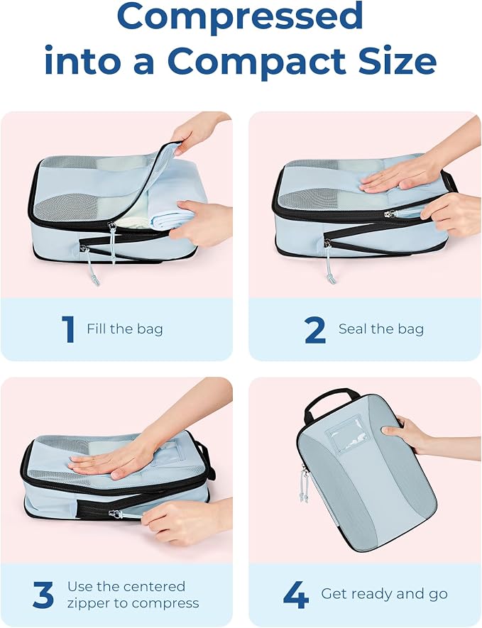 BAGSMART Compression Packing Cubes, 6 PCS Packing Cubes for Suitcases, Travel Bags Organizer for Luggage, Lightweight Packing Cube for Travel Essentials - Image 5