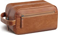 Travel Toiletry Bag for Men and Women, Travel Shaving Dopp Kit Water-resistant Bathroom Toiletries Organizer PU Leather Cosmetic Bags (Dark Brown) by Ezday