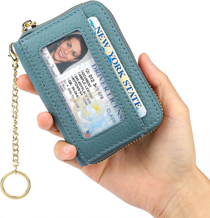 imeetu RFID Credit Card Holder, Small Card Wallet Women, Leather Card Case | Genuine Leather Women's Card & id Cases, Change Coin Purse with Zipper Keychain id Window, 20 Colors & 3 Styles, Daily, Gifts - Image 8