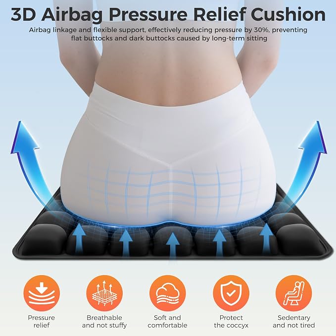Upgrade Airplane Seat Cushion with No External Air Pump, Travel Cushion for Long Flights, Portable Wheelchair Cushions, Adjustable Air Cushion with Non-Skid Bottom Relief Discomfort in Coccyx - Image 3