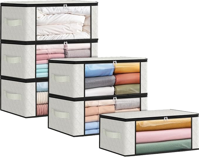 35L Closet Organizers, Foldable Under Bed Storage Containers | Storage Bags with Zippers,Window and Handles for Organizing Bedroom, Closet, Clothing,Organization with Handle by Fabtotes