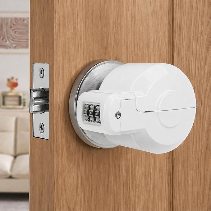 Door Knob Safety Cover Lock Child Proof Door Knob Lockout Device Cover | Combination Lock for Kids Dementia Elderly Safety Water Gas Valve Faucets Temporary Door Handle Lock Fits Most Circular Knobs by HoneSecur