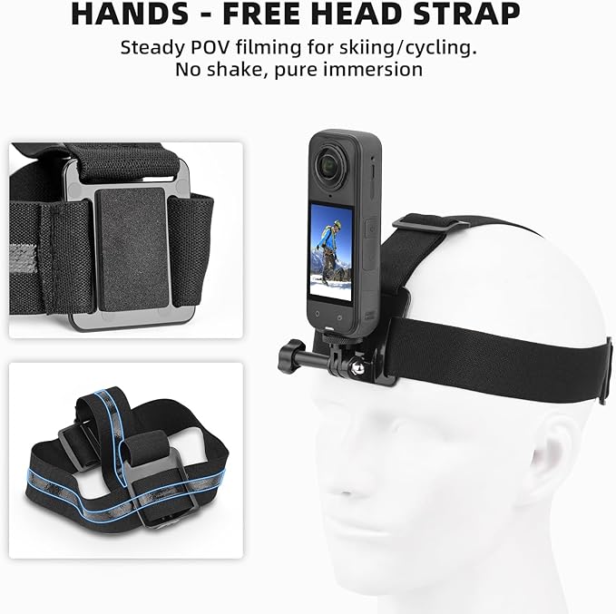 BRDRC Accessories Kit for Insta 360 X5 X6 X4 Air, Chest Mount Head Strap Harness Backpack Clip Holder Wrist Strap, 360°Rotating Adapter + Quick Release for Insta360 One X3 X Camera Accessory Bundle - Image 4