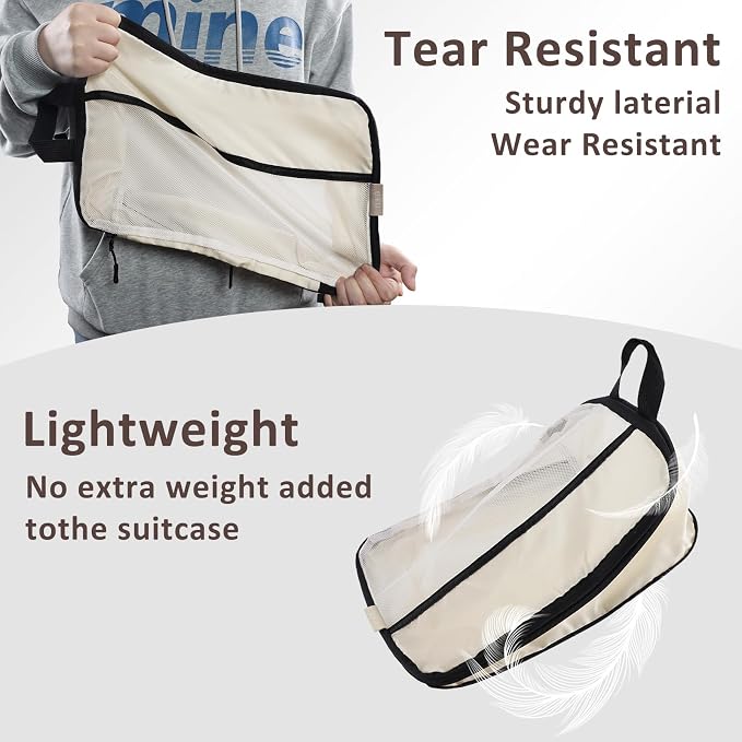 U+U 6 Set Compression Packing Cubes, Travel Organizers (Cream) | Space-Saving & Drawstring Bag Included - Image 4