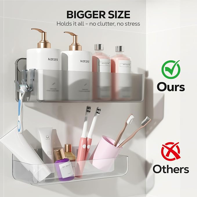 Nieifi Adhesive Shower Shelves, Gray, 5 Pieces | Rustproof ABS, Large Capacity, Removable Design, Easy-Clean, No Drilling Shower Organizer for Bathroom Storage & Home Decor - Image 4