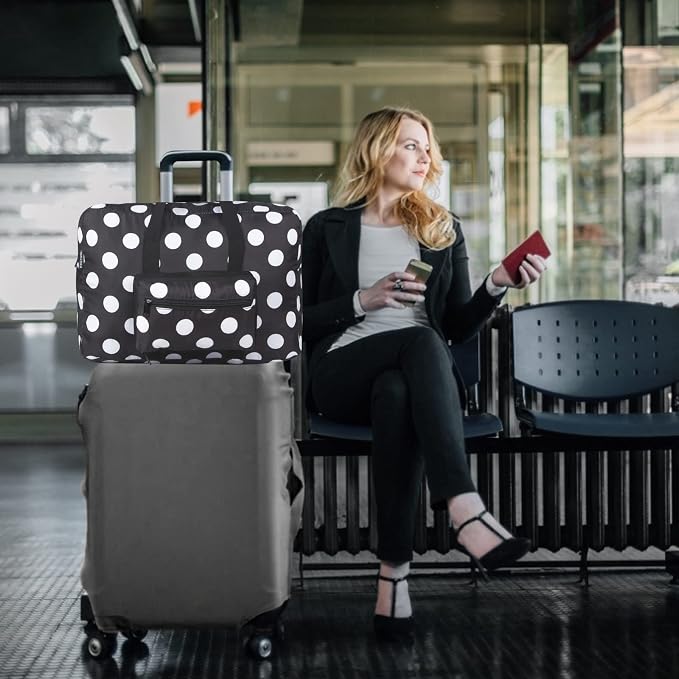 F.FETIVIN Weekender Bag Carry On Travel Duffle Medium Overnight Bag for Women(Black Dot) - Image 4