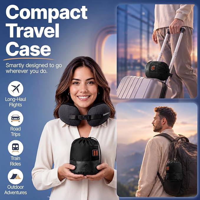 ComfyNap® Versatile Travel Neck Pillow for Airplane [Patented], 9 Positions in 3 Techniques, Plane Pillow with Pure Memory Foam, Travel Pillow with HeadRest Flight Sleep, Travel Essential - Mercury - Image 6