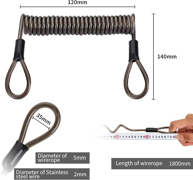 2Pack Retractable Security Cable Luggage Lock - Stainless Steel Cable Wire Double Loop Self-Coiling Safety Wire 6-Foot 5.0mm Diameter - Image 2