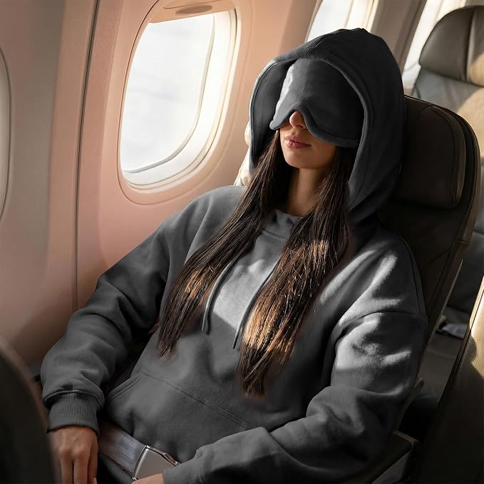 Ainangua Womens Oversized Pullover Essentials Hoodie with Eye Mask Comfor Airplane Mode Travel Office Vacation Sweatshirt - Image 2