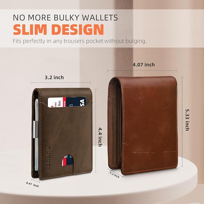 RUNBOX Slim Wallet for Men - RFID Blocking Leather Bifold with Money Clip | Minimalist Front Pocket Wallet Holds 11 Cards,Slim Thin Design,RFID Blocking Protection, Practical Birthday Gifts for Men - Image 5