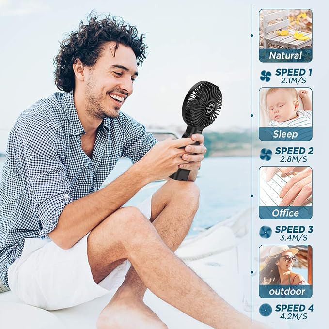 EasyAcc Portable Travel Fan [Max 53H Cooling Time] 9000mAh Rechargeable Battery Powered Handheld Fan with Power Bank 4 Speeds Powerful Personal Desk Electric for Travel Outdoor Office - Image 8