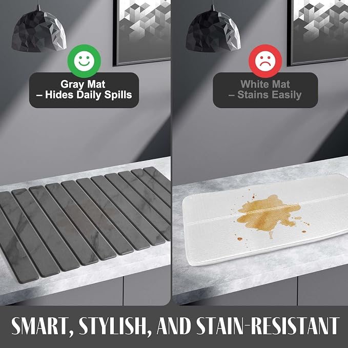 Large Stone Dish Drying Mat for Kitchen Counter, Quick Dry Dish Drying Mats, Foldable Absorbent Diatomaceous Earth Mats for Dishes Bottles Cup, Match Any Countertop (Gray Marble 28"×16" & 8"x4") - Image 4