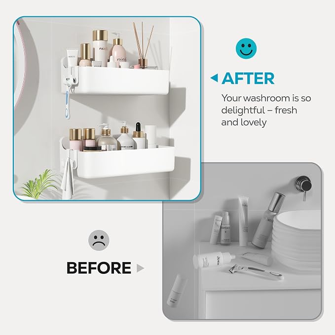 Nieifi Adhesive Shower Shelves, White, 2 Pieces | Rustproof ABS, Large Capacity, Removable Design, No Drilling Shower Organizer for Bathroom Storage & Home Decor - Image 7