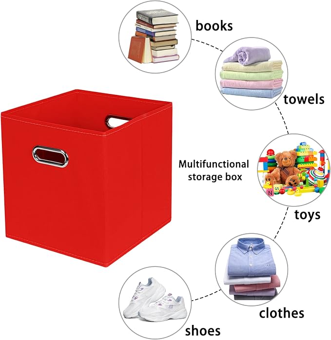 Fabric storage bins Cubes, Fabric Cube Organizer with Handle, Foldable Cube Bins for Cloth or Accessary Storage, 11x11x11, Set of 3, (Red) - Image 3