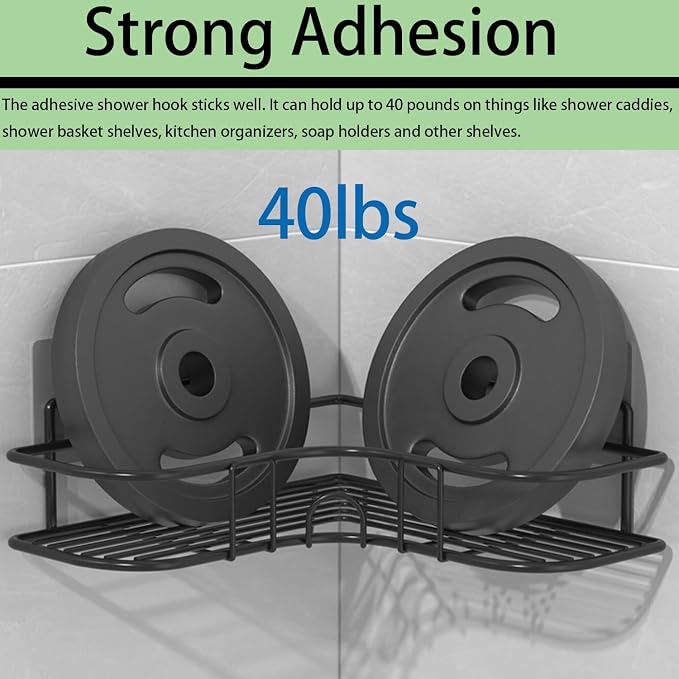 12 Pack Shower Caddy Adhesive Replacement Hooks Transparent Strong Waterproof Wall Hooks No Drilling Bathroom & Kitchen Organizers for Shelves, Soap Holders, Spice Racks(8 Double + 4 Single) - Image 4