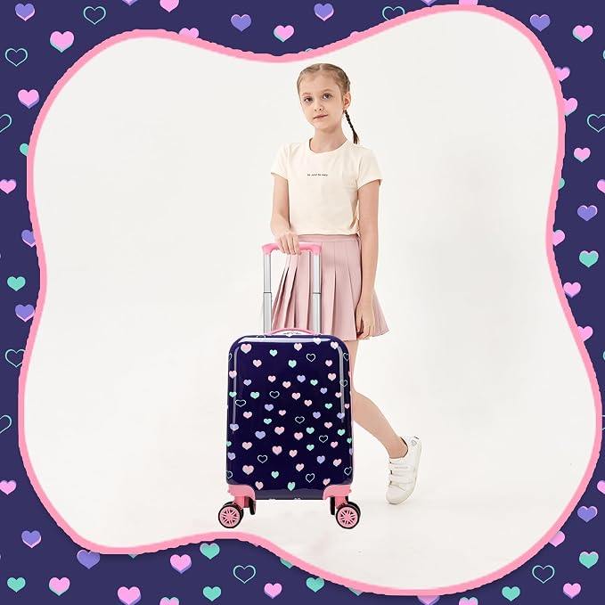 Kid's Luggage Set 5 Piece Suitcase Set 16" Hardside Luggage with Spinner Wheels Girls Carry on Toddler Travel Rolling Suitcase with Neck Pillow Airline Approved - Image 7