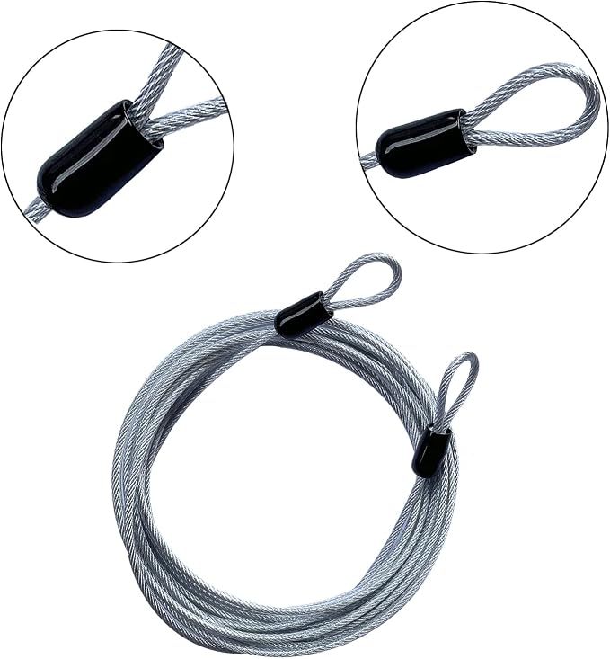 GOMRQING 30FT 3mm Outdoor Travel Long Security Cable Lock,Braided Steel Coated Safety Cable Luggage Lock,Safety Cable Wire Rope Double Loop Lightweight (1 Pack) - Image 2