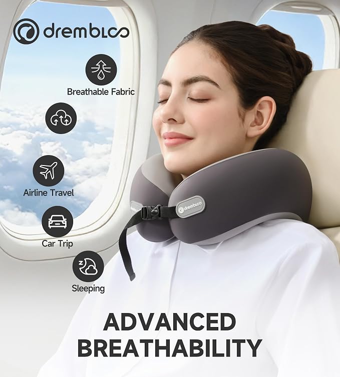 Neck Pillow Airplane, Premium Memory Foam Cooling Travel Pillows for Sleeping, Adjustable Flight Sleep Pillow with Comfortable Breathable Cover, Portable Plane Accessories - Image 3
