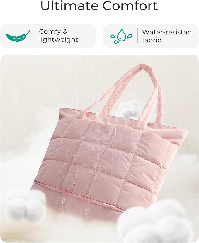 BAGSMART Expandable Tote Bag for Women, Puffer Work Tote Travel Bag | Quilted Carry On Bag for Travel Work Gym College, Waterproof Travel essentials - Image 4