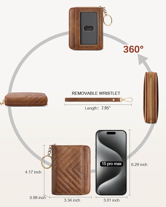 BOSTANTEN Credit Card Holder Small RFID Wallet Women with Keychain Wristlet | Compact, Accordion Design, Easy Organization, Fits Small Purses, Quilted Vegan Leather, Perfect Gifts, Brown - Image 4