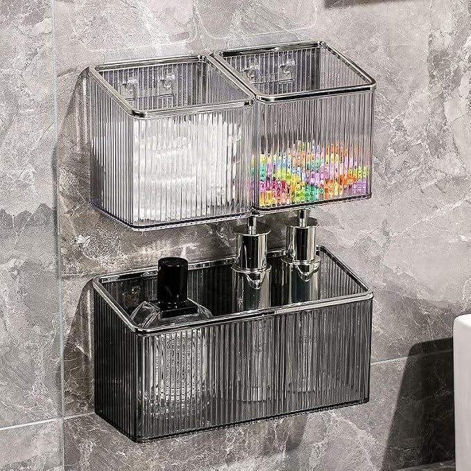 Drill-Free Stick-On Wall Shelves | Space-Saving Floating Organizer for Kitchen, Bathroom & Office | Plastic Storage Shelves for Makeup & Home Decor (Green_Gold) - Image 5