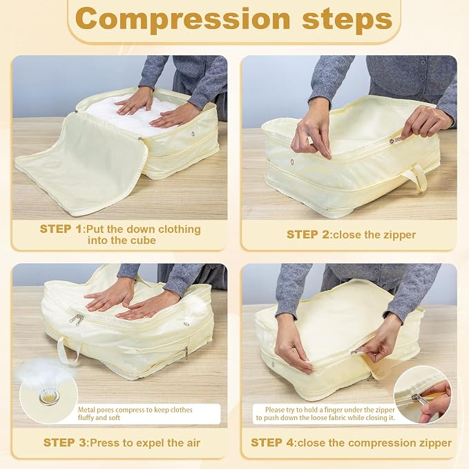Packing Cubes for Travel Packing Organizers Compression Travel Cubes, Beige | Compression Packing Cubes Luggage Suitcase Organizer Bags Compression Bags for Travel Accessories - Image 6