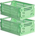 HUUSMOT 2-Pack Collapsible Plastic Storage Baskets, Green, 9.8"x6.5"x3.8" | Pastel, Space-Saving, Collapsible Plastic Bins, Cute Mini Storage Crates, for Classroom, Kitchen, Office, Bedroom by HUUSMOT