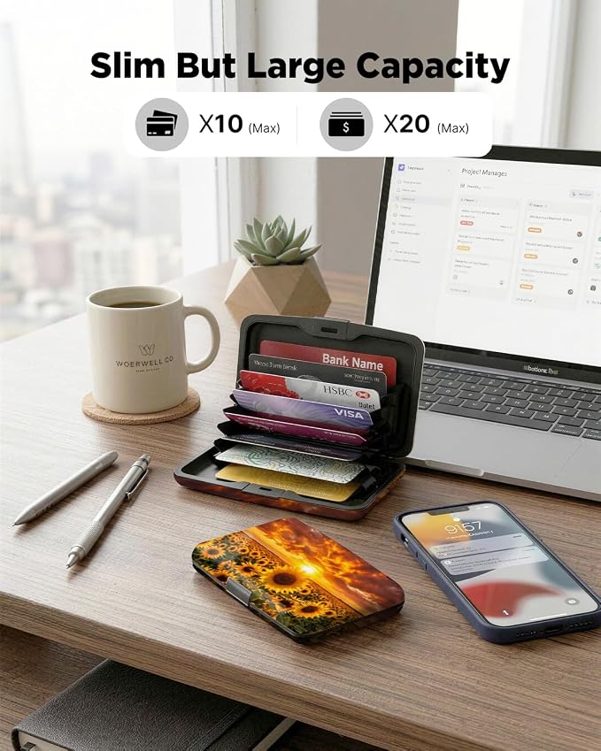 Maicican RFID Blocking Aluminum Credit Card Holder | Slim Metal Wallet for Women & Men, Business Card Case for Travel, Fits Front Pocket, Card holder wallet - Sunflowers - Image 5