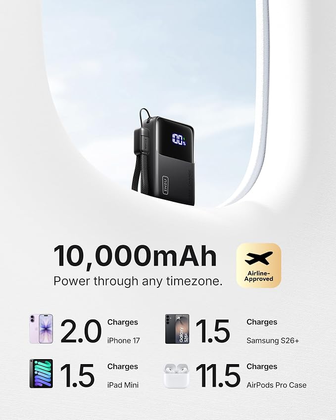 INIU Portable Charger, Ultra Mini 10000mAh 45W Fast Charging Power Bank | Flight-Safe, USB-C Cable, Travel Essential, 45W Battery Phone Pack for iPhone 17 16 Samsung S26 Google iPad etc - Image 5
