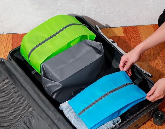 5Pcs XL Travel Shoe Bags Portable Travel Gifts Shoe Organizer with Zipper Closure, Waterproof Nylon Shoe Storage Organizer with Handle Travel Bags For Men and Women, Blue - Image 5