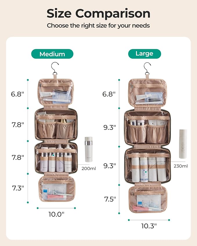 BAGSMART Toiletry Bag Hanging Travel Makeup Organizer with TSA Approved Transparent Cosmetic Bag Makeup Bag for Full Sized Toiletries(Stone Khaki) - Image 6