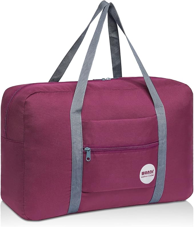 WANDF Foldable Travel Duffel Bag Luggage Sports Gym Water Resistant Nylon (Wine Red) | 18x14x8 inches, Airline Underseat Aprroved, Weekend Overnight Trips, Lightweight Packable by WANDF