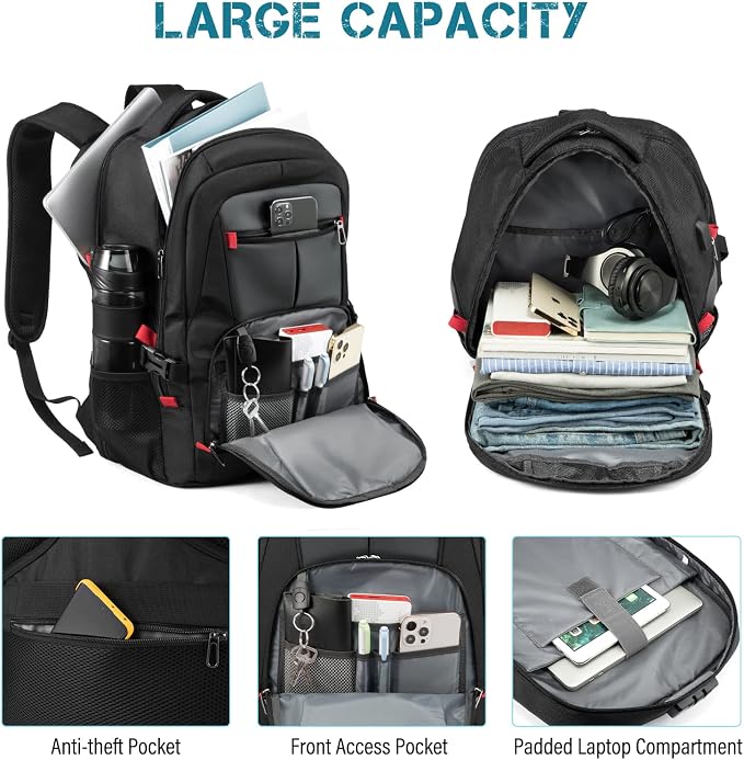LOVEVOOK Large Laptop Backpack for Men,17.3Inch Heavy Duty Travel Backpack | TSA-Friendly with Anti-Theft,Carry On Flight Approved,College Work Bookbag,Water Resistant Business Backpack for Men Women - Image 3