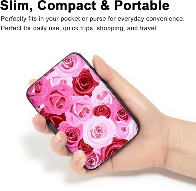 Credit Card Holder, Metal Card Wallet RFID Blocking Mini Slim Aluminum Business Hard Card Case for Women Men (Roses) - Image 2