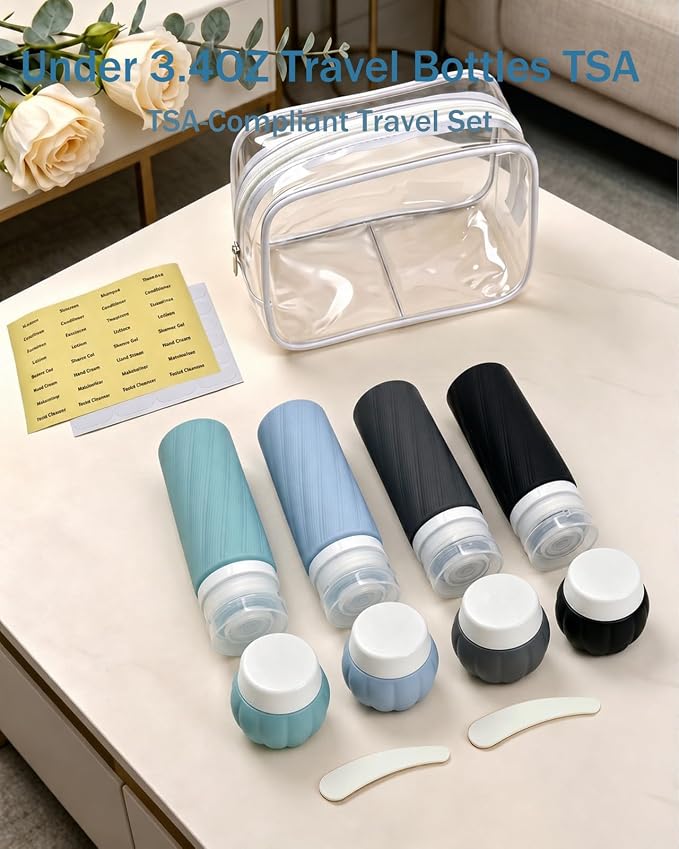 Redfly TSA Approved Leak Proof Travel Bottles for Toiletries, 13-Piece | Travel Size Containers, BPA-free silicone, clear toiletry bag, under 3.4oz, wide mouth,travel essentials for shampoo, lotion - Image 3