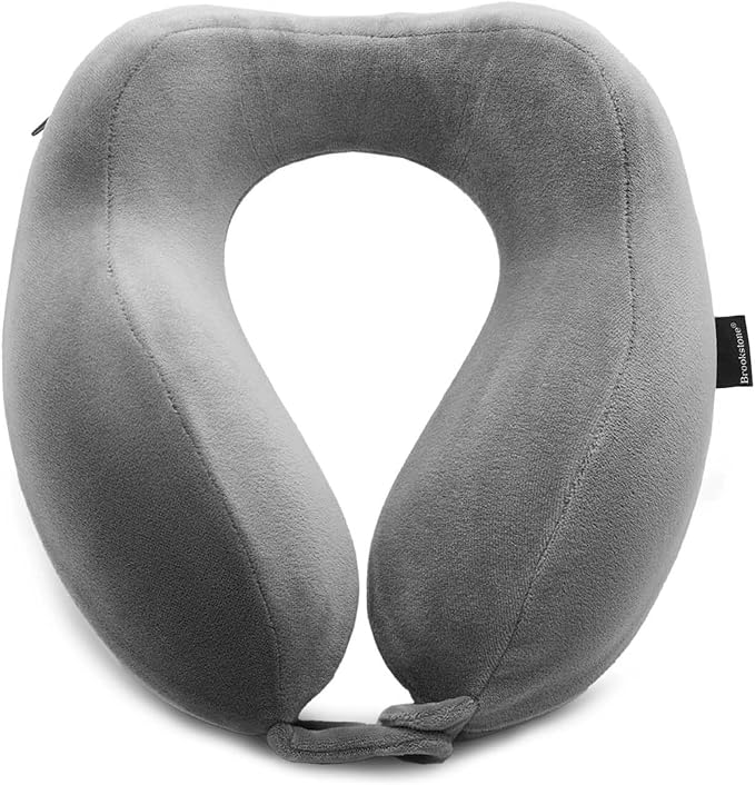 Brookstone Neck Travel Pillow - Lightweight Contoured Memory Foam Stuffable Travel Neck Pillow for Sleeping, Car, & Airplane, Size One Size, Dark Grey | Structured Shape Keeps Your Head Aligned While Seated, Soft Fleece Cover Feels Gentle Against Skin ... by Unknown