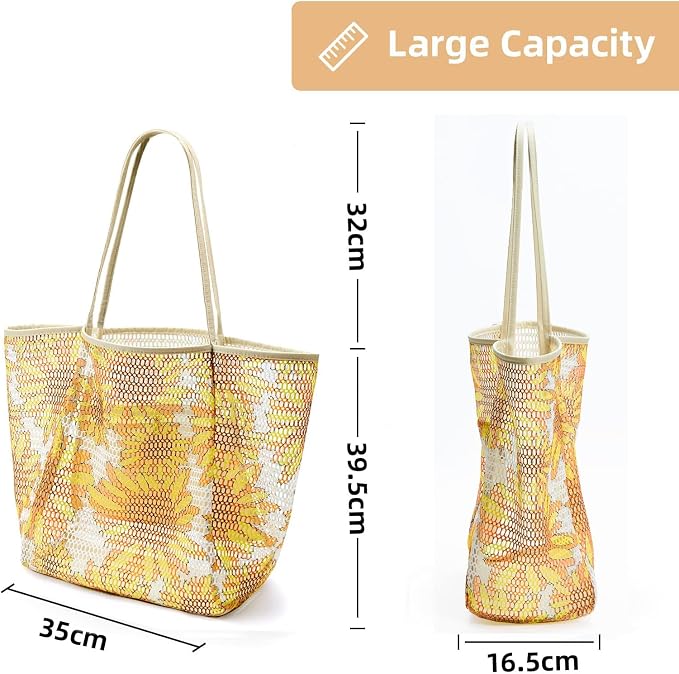 KALIDI Beach Mesh Tote Bag, Casual MAX 23L Summer Foldable Hobo Bag Women | Sandproof Widen Strap Large Shoulder Bag For Lake Pool Vacation Travel Picnic Grocery Market Shopping Carrier - Image 3