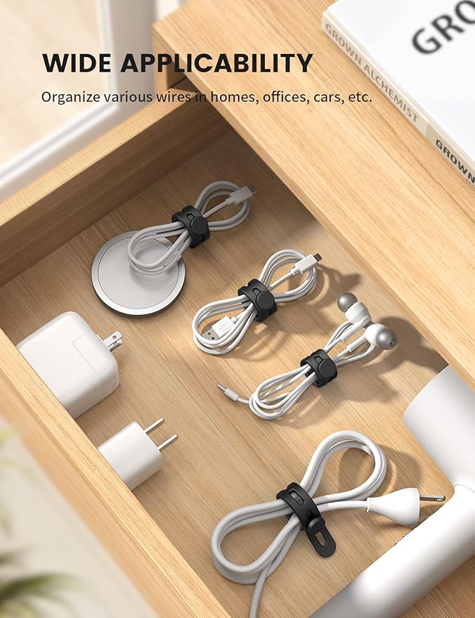 Lamicall 20 Pack Silicone Cable Ties, Reusable Wire Organizer Straps | Locking Buckle, Adjustable Charger Cable Straps, Office Desk Organizer Accessories, Electrical Cord Management for Travel - Image 4