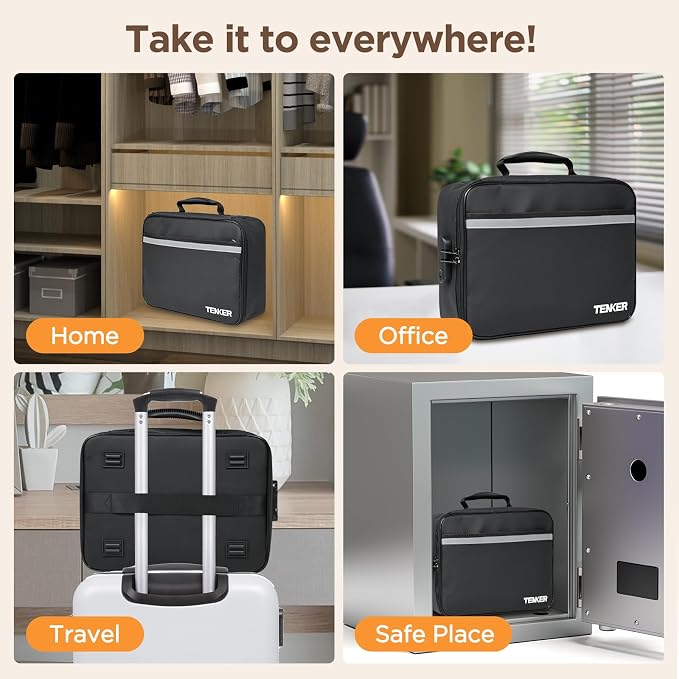 Document Bag with Lock, Fireproof File Storage Case with Water-Resistant, TENKER Organizer Box for Document, Safe Portable Travel Home Organizer for Laptop, Files, Certificates, Black(15''x11''x4'') - Image 8
