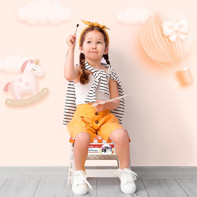 Folding Step Stool 9 Inch for Kids, 300 lbs, Bicolor Orange | Lightweight Plastic Small Foldable Step Stool with Handle, Non-Slip, for Kitchen, Bathroom, Bedroom and Closet - Image 5