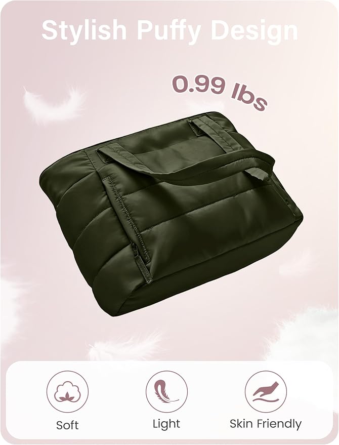 Uselike Tote Bag for Women with Zipper, Quilted Puffer Tote Bag with Compartments, Lightweight Puffy Work Bags for Women - Image 7