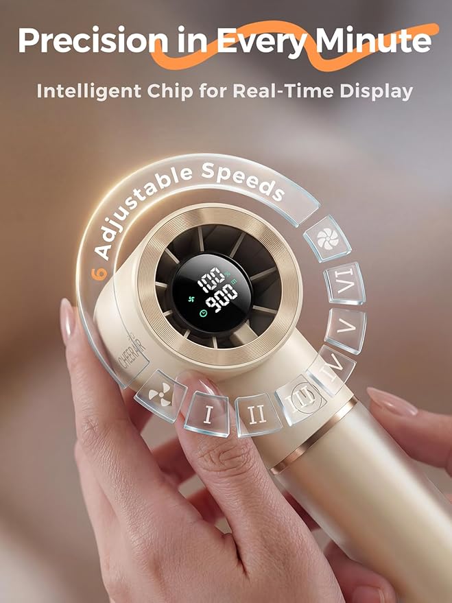 Handheld Portable Fan, 6-Speed Rechargeable Powerful Mini Fan | 5000mAh Battery Up to 15 Hours Runtime, Smart LED Display, Pocket Turbo Personal Fan for Travel, Camping, Makeup - Image 4