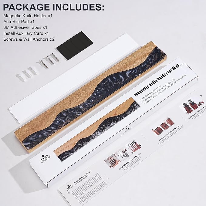 Magnetic Knife Holder for Wall 16 Inch, Acacia Wood Epoxy Resin Magnetic Knife Strip Bar, Powerful Magnet Kitchen Knife Storage Rack, Space-Saving Wall Mounted Organizer ("Onyx" Black Resin) - Image 6